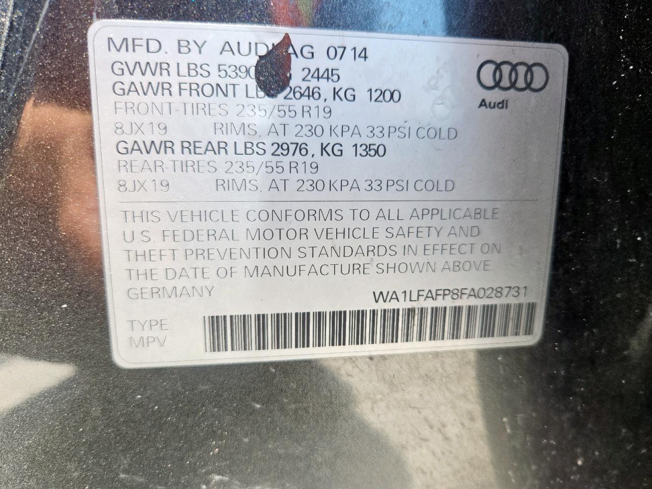 2015 Audi Q5 Premium Plus VIN: WA1LFAFP8FA028731 Lot: 63995635