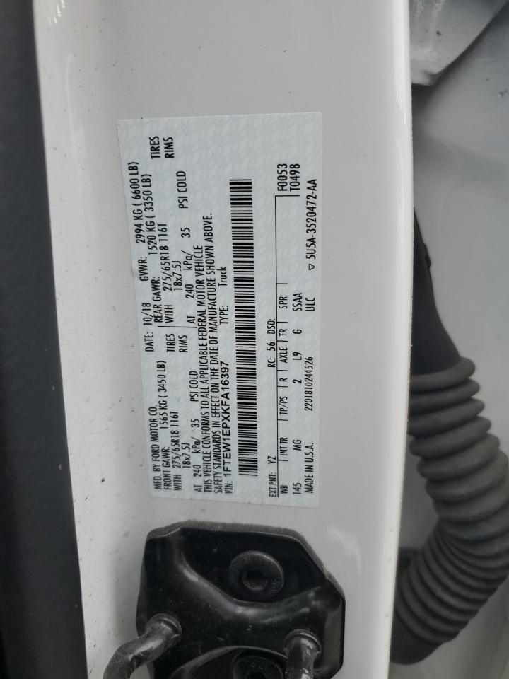 2019 Ford F150 Supercrew VIN: 1FTEW1EPXKFA16397 Lot: 65046935