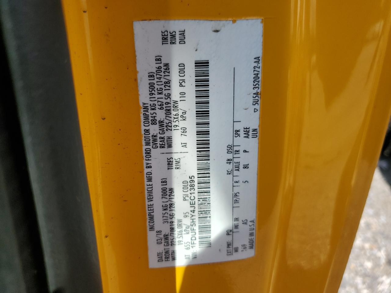2018 Ford F550 Super Duty VIN: 1FDUF5HY4JEC13895 Lot: 64067455