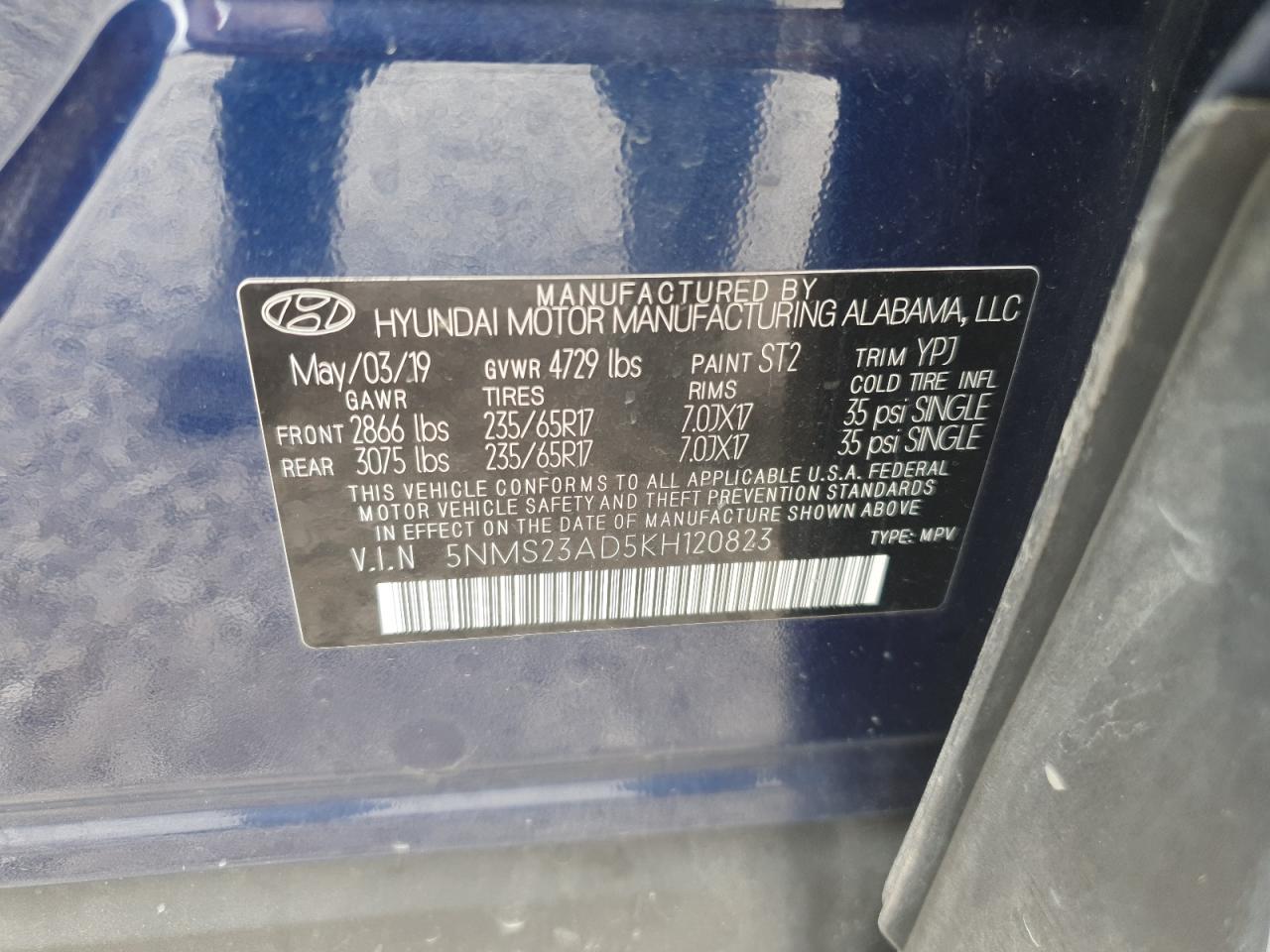 2019 Hyundai Santa Fe Se VIN: 5NMS23AD5KH120823 Lot: 65550045