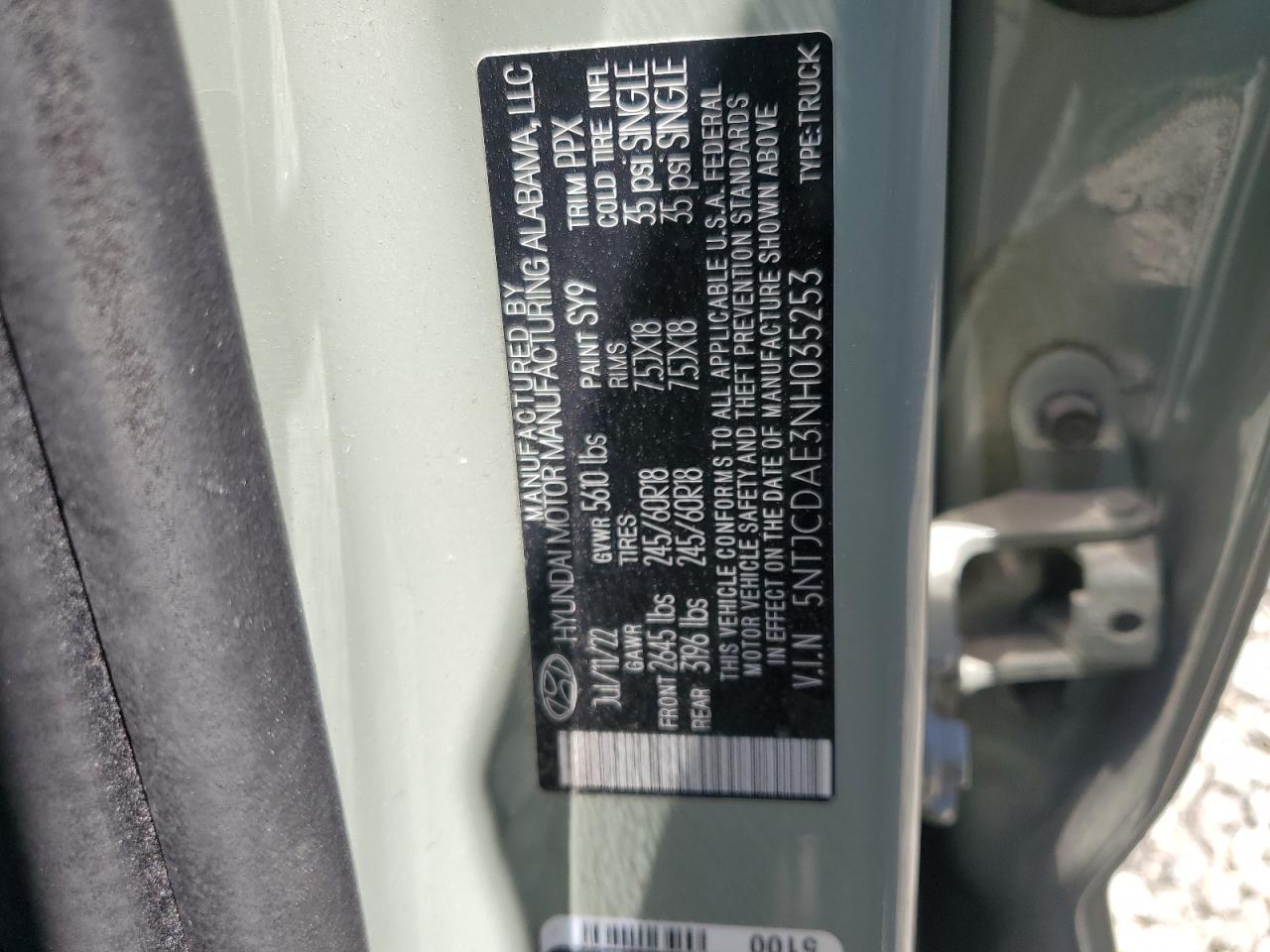 2022 Hyundai Santa Cruz Sel VIN: 5NTJCDAE3NH035253 Lot: 64004535