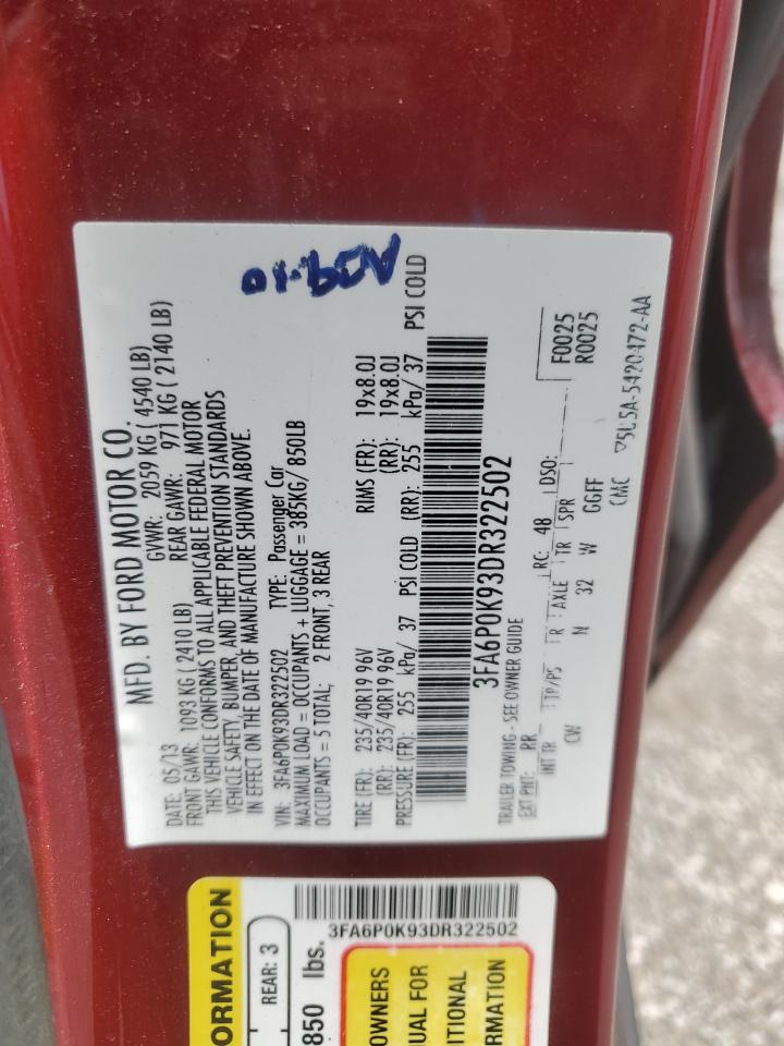 2013 Ford Fusion Titanium VIN: 3FA6P0K93DR322502 Lot: 65629985