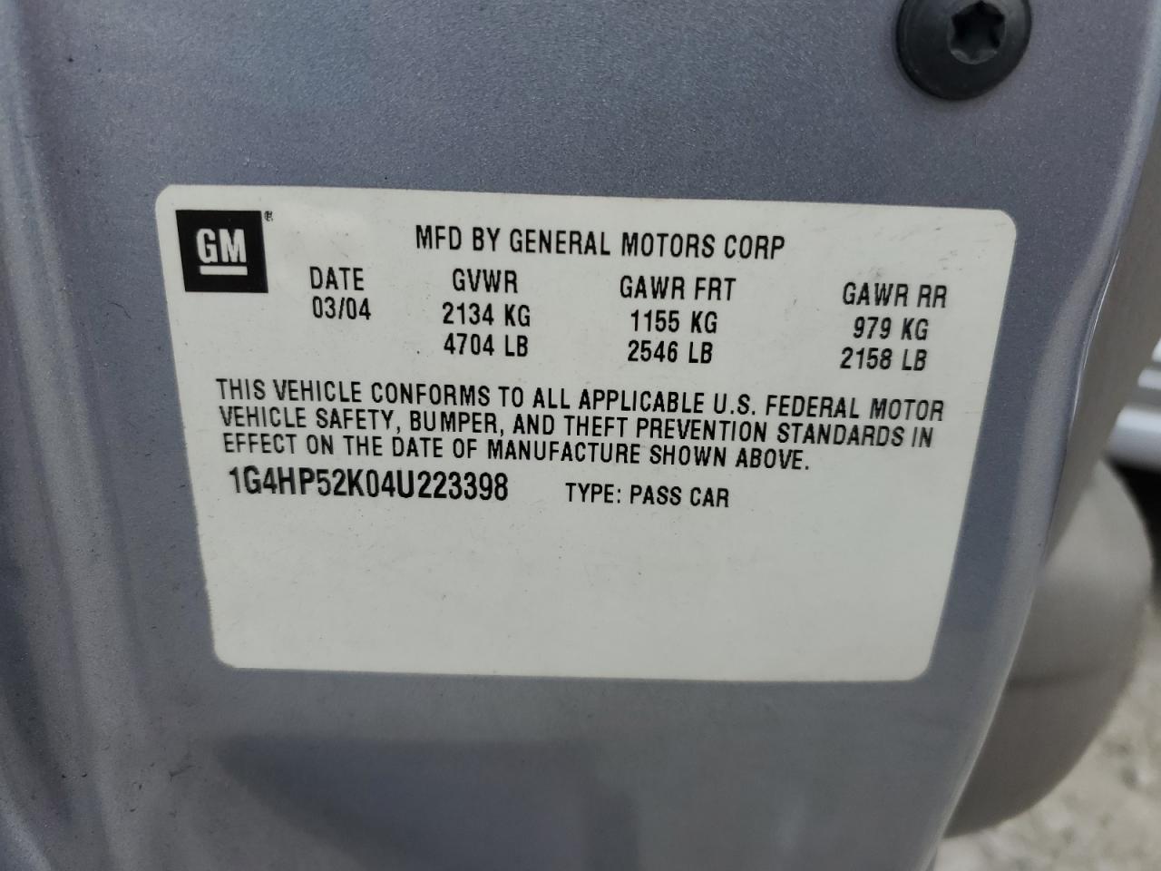 2004 Buick Lesabre Custom VIN: 1G4HP52K04U223398 Lot: 64057905