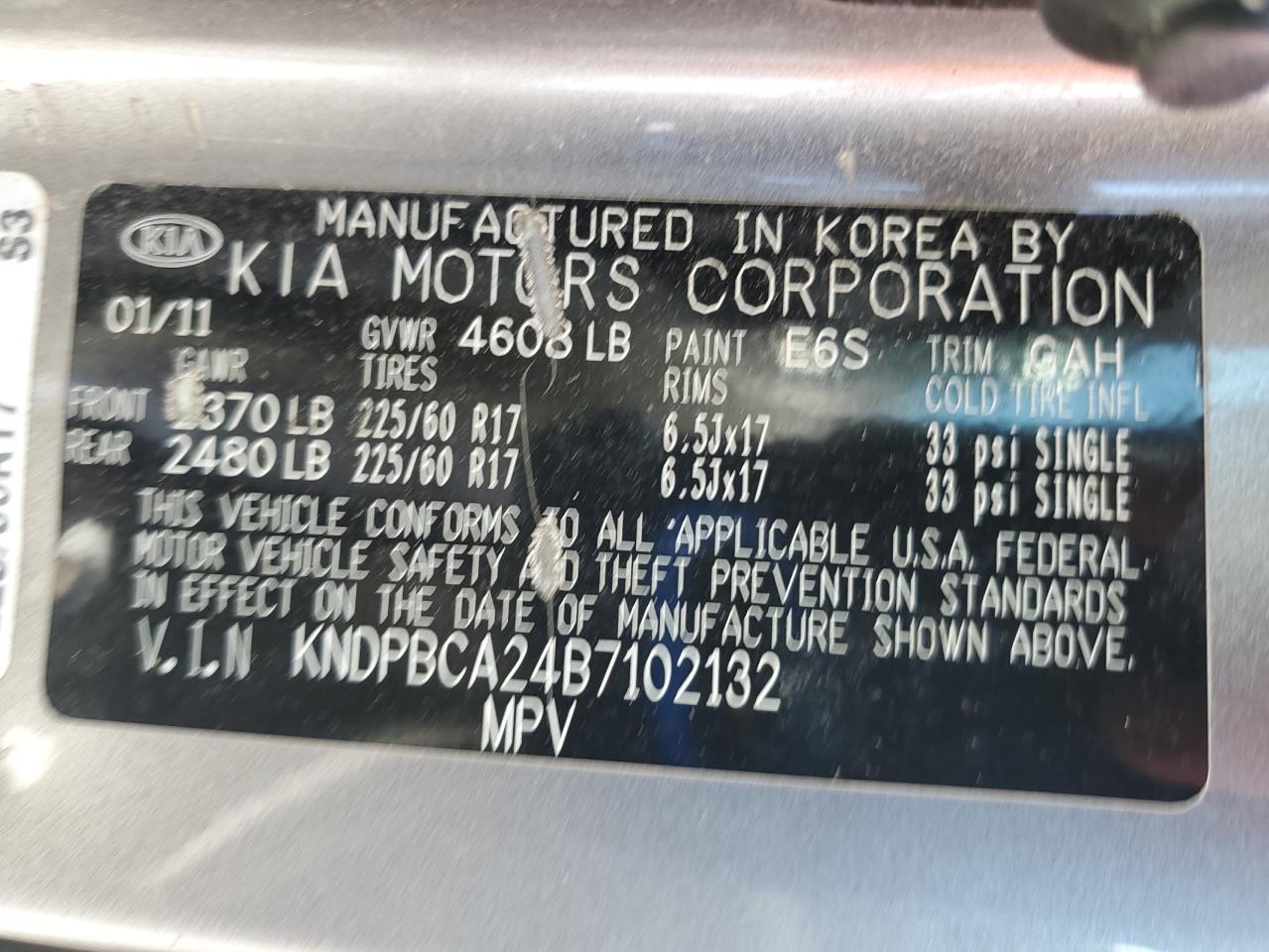 2011 Kia Sportage Lx VIN: KNDPBCA24B7102132 Lot: 62591055