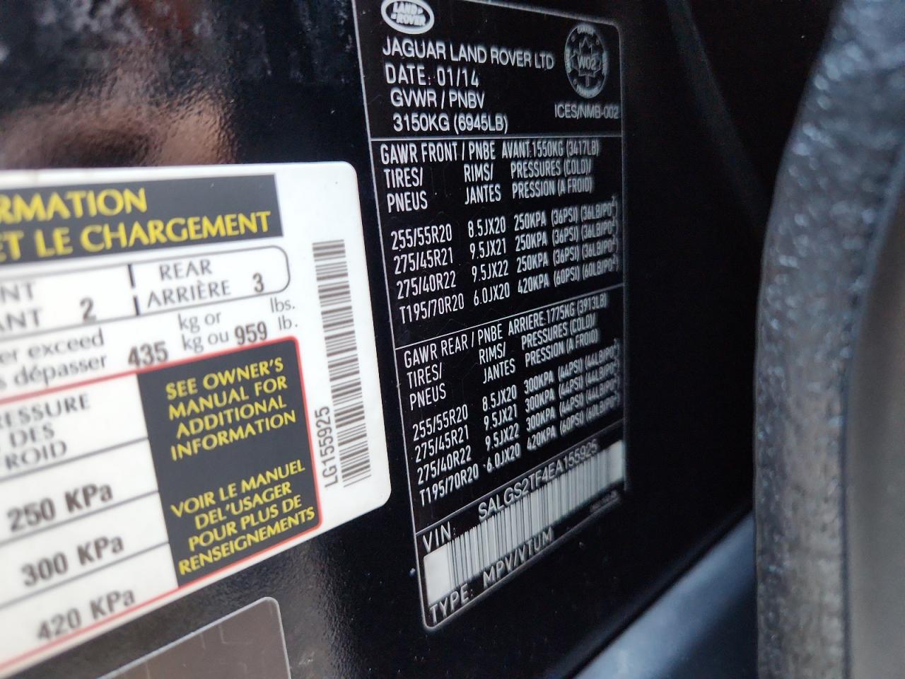 2014 Land Rover Range Rover Supercharged VIN: SALGS2TF4EA155925 Lot: 64453795
