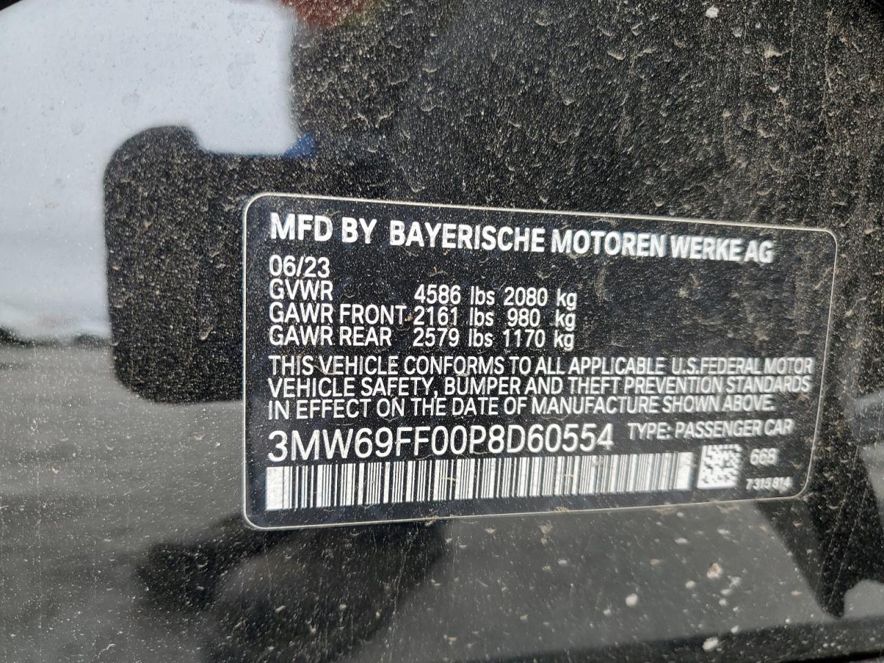 2023 BMW 330I VIN: 3MW69FF00P8D60554 Lot: 65544975