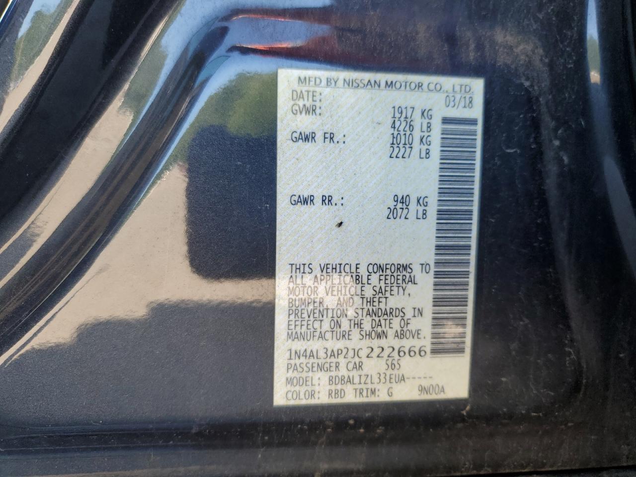 1n4al3ap2jc222666 1N4AL3AP2JC222666 2018 Nissan Altima 2.5
