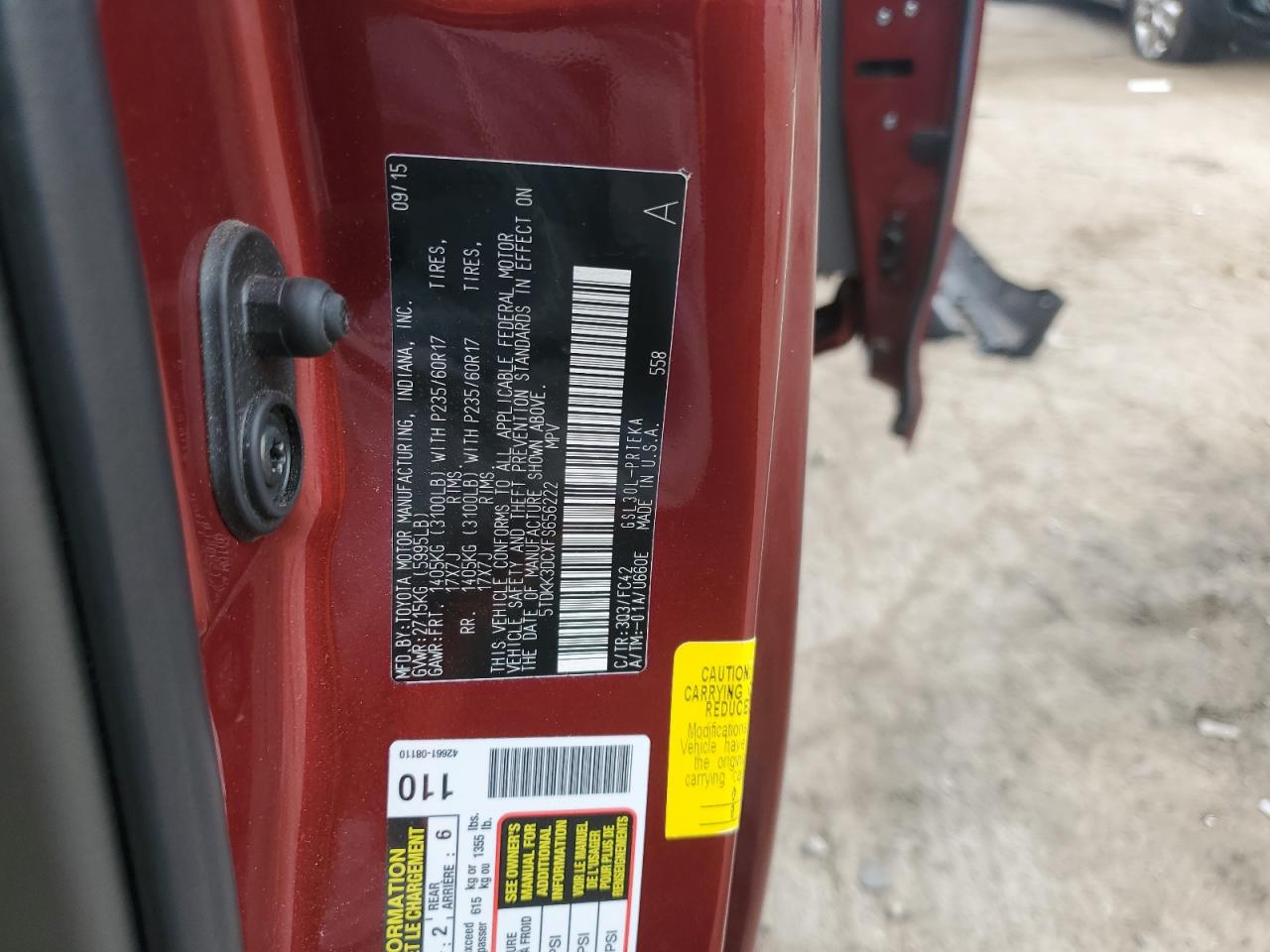 2015 Toyota Sienna Le VIN: 5TDKK3DCXFS656222 Lot: 64818755