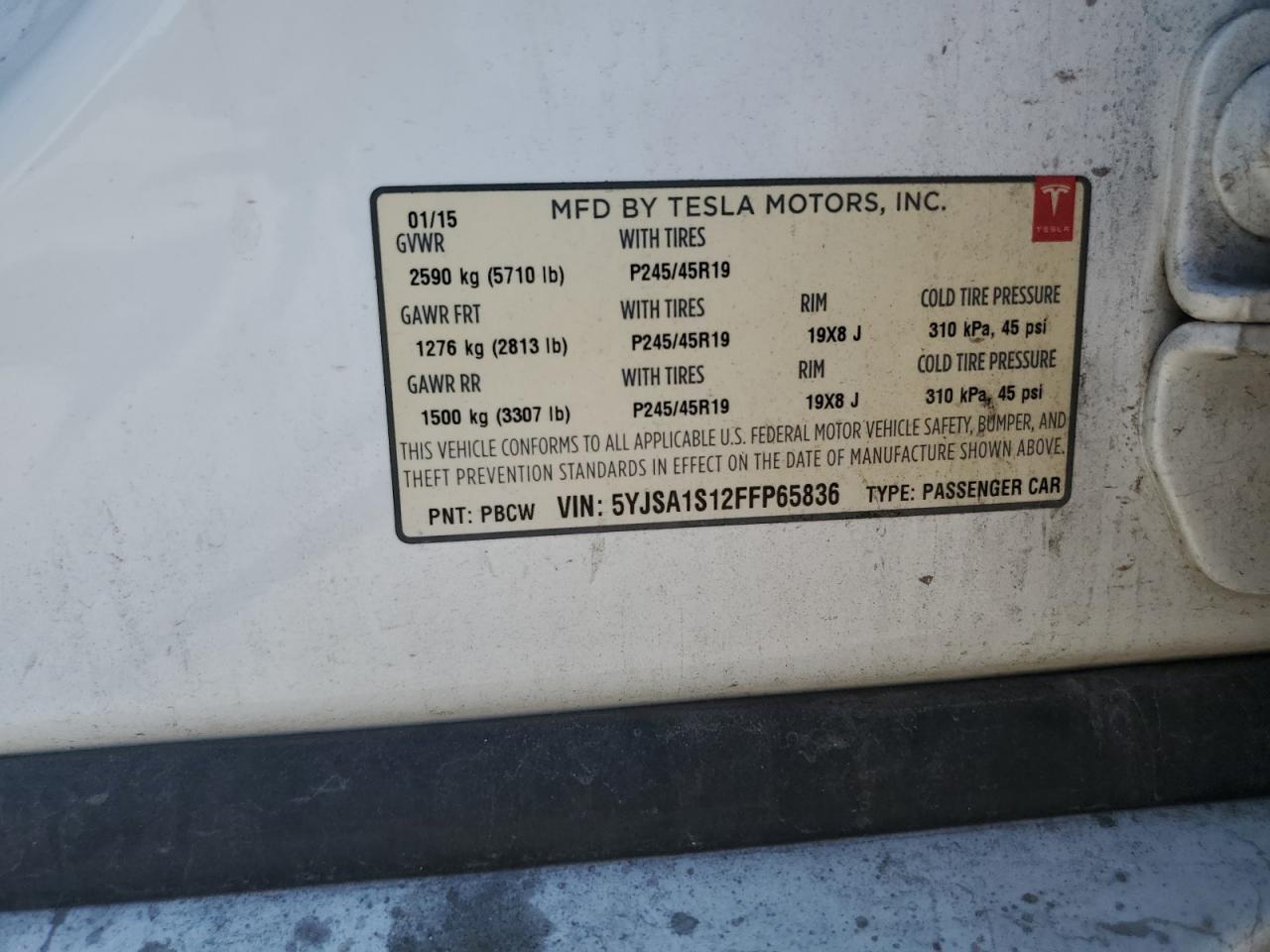 2015 Tesla Model S 60 VIN: 5YJSA1S12FFP65836 Lot: 63587405