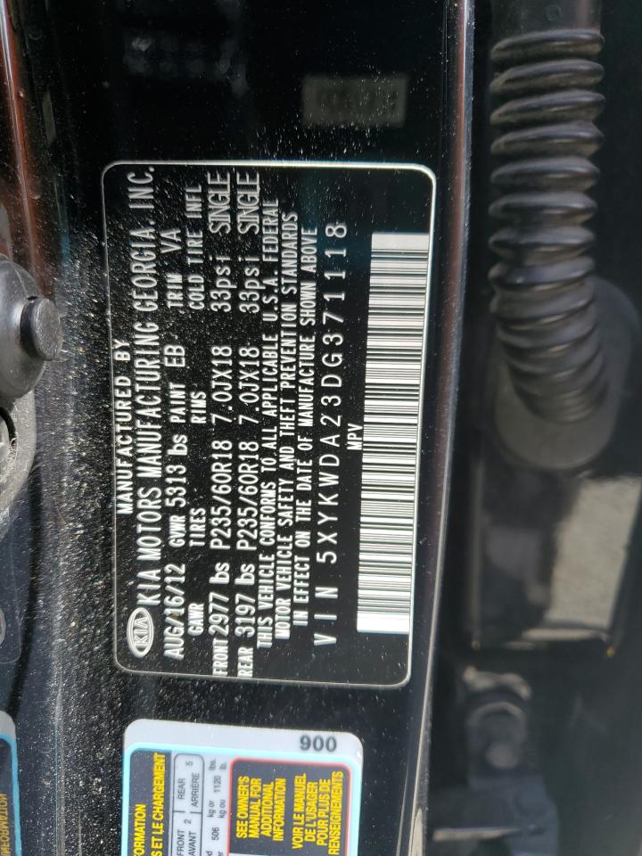 2013 Kia Sorento Sx VIN: 5XYKWDA23DG371118 Lot: 63333815