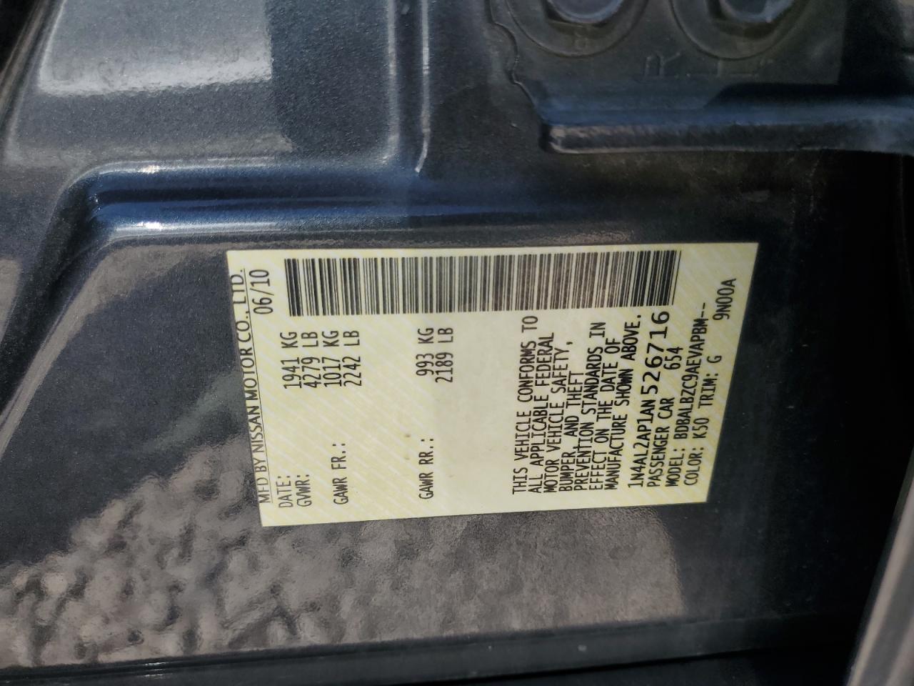2010 Nissan Altima Base VIN: 1N4AL2AP1AN526716 Lot: 64323435