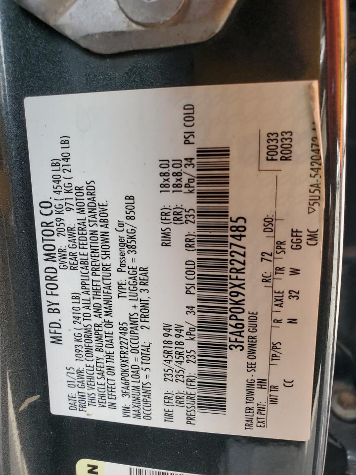 2015 Ford Fusion Titanium VIN: 3FA6P0K9XFR227485 Lot: 65045555