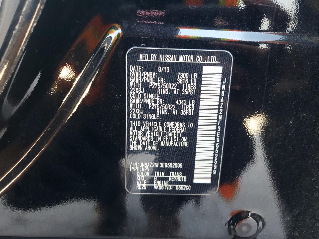 2014 Infiniti Qx80 VIN: JN8AZ2NF3E9552599 Lot: 66532805