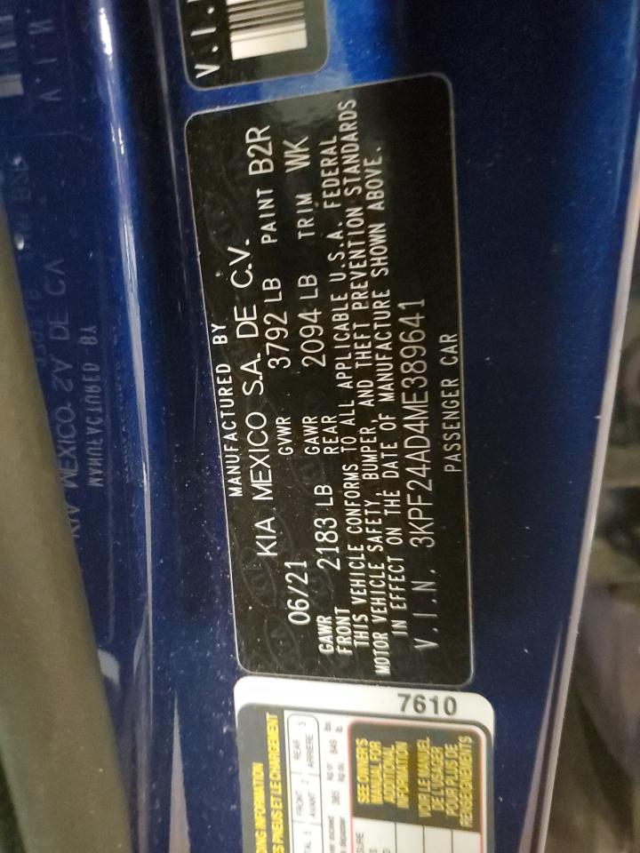 2021 Kia Forte Fe VIN: 3KPF24AD4ME389641 Lot: 63565255