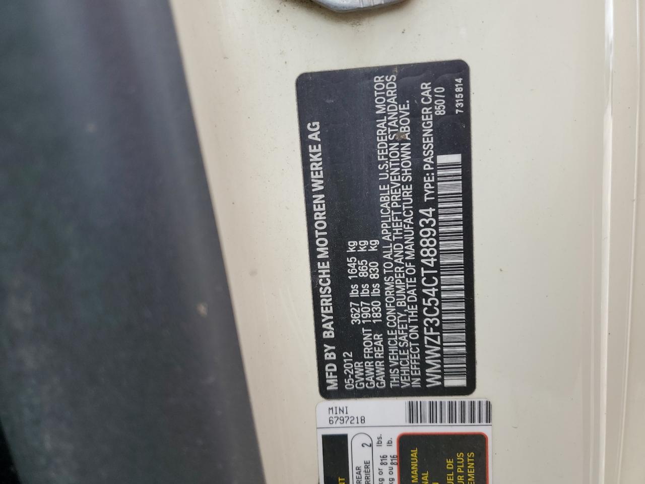 WMWZF3C54CT488934 2012 Mini Cooper Clubman