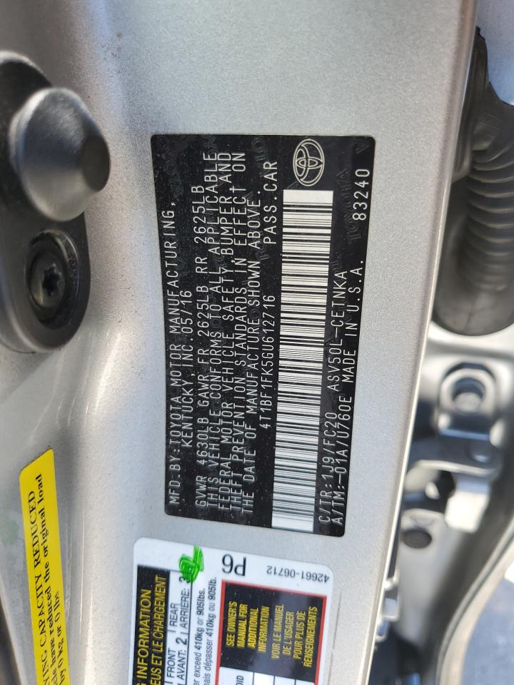 2016 Toyota Camry Le VIN: 4T1BF1FK5GU612716 Lot: 66023695