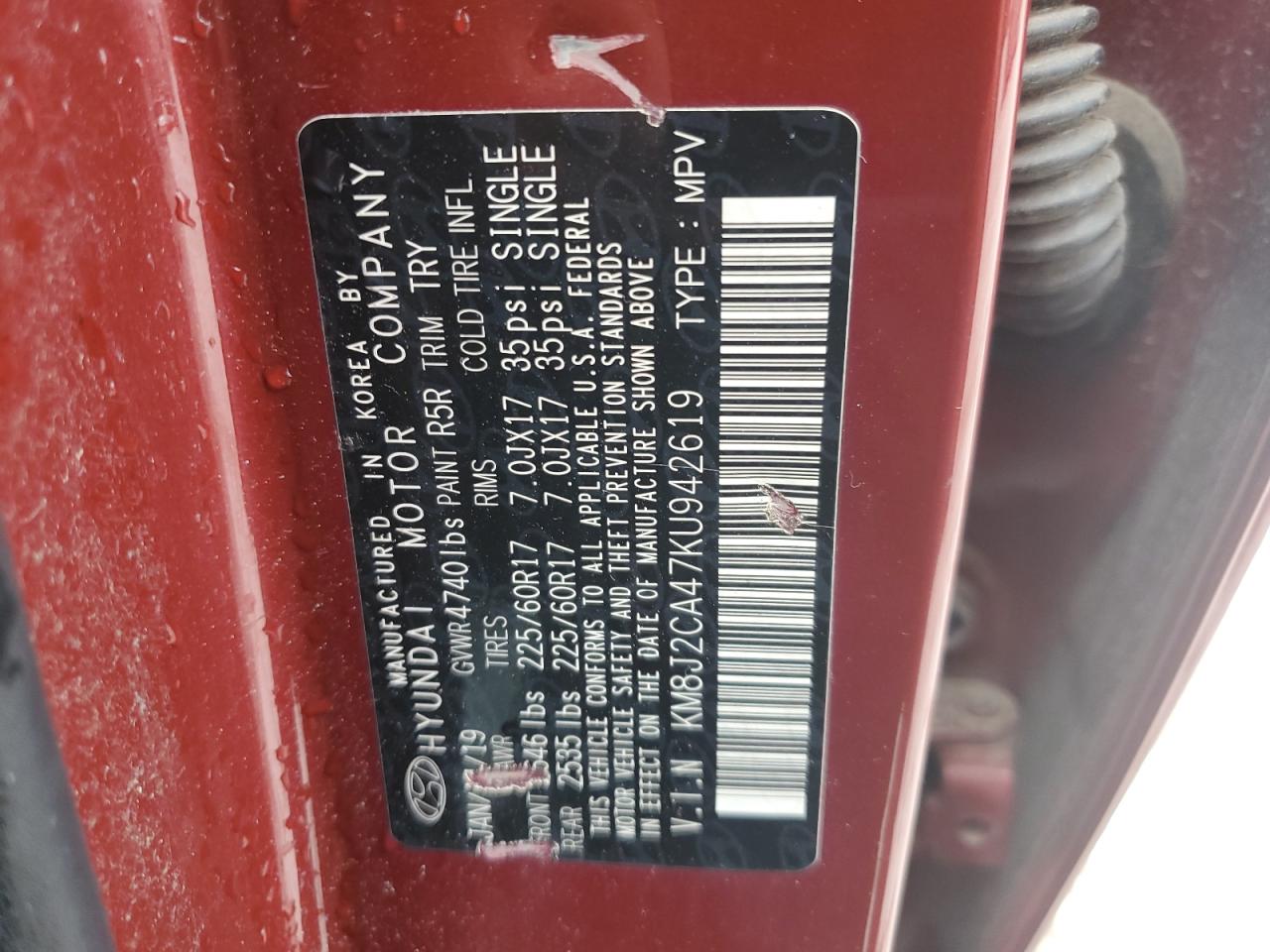 km8j2ca47ku942619 KM8J2CA47KU942619 2019 Hyundai Tucson Se