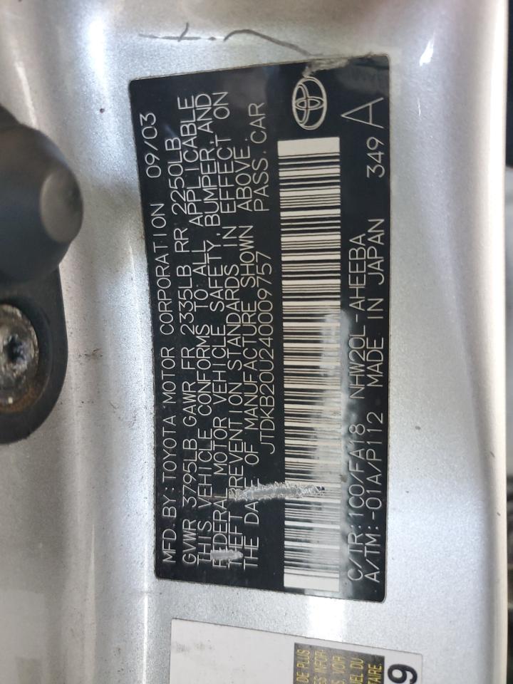 2004 Toyota Prius VIN: JTDKB20U240009757 Lot: 67194425