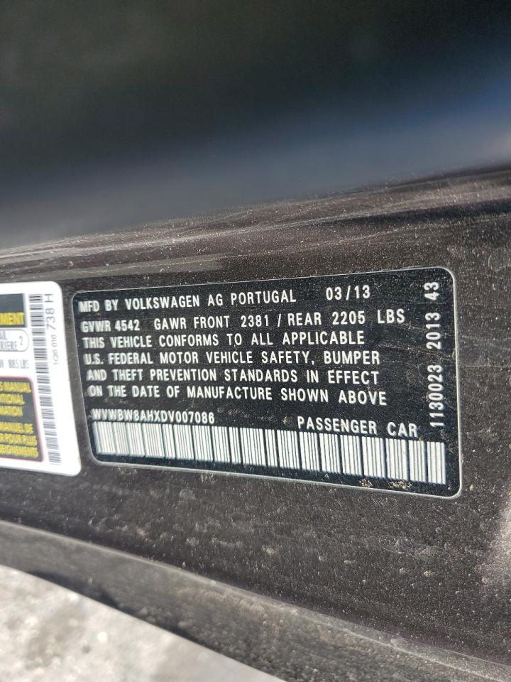 2013 Volkswagen Eos Komfort VIN: WVWBW8AHXDV007086 Lot: 64013695