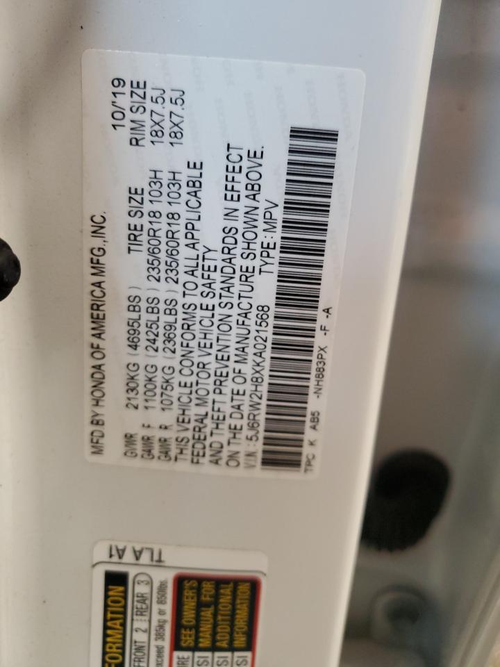 2019 Honda Cr-V Exl VIN: 5J6RW2H8XKA021568 Lot: 65345925