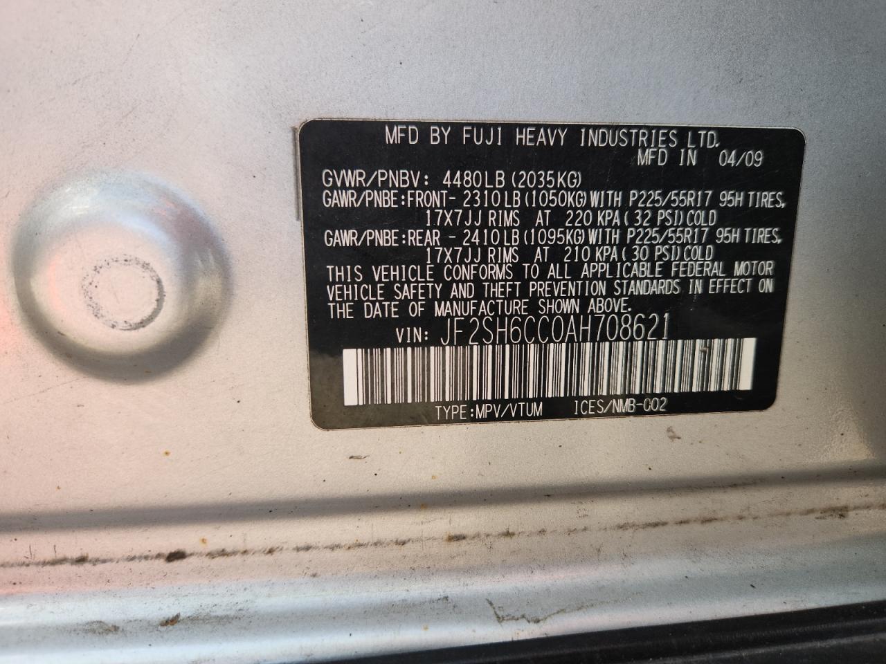 2010 Subaru Forester 2.5X Premium VIN: JF2SH6CC0AH708621 Lot: 64667435