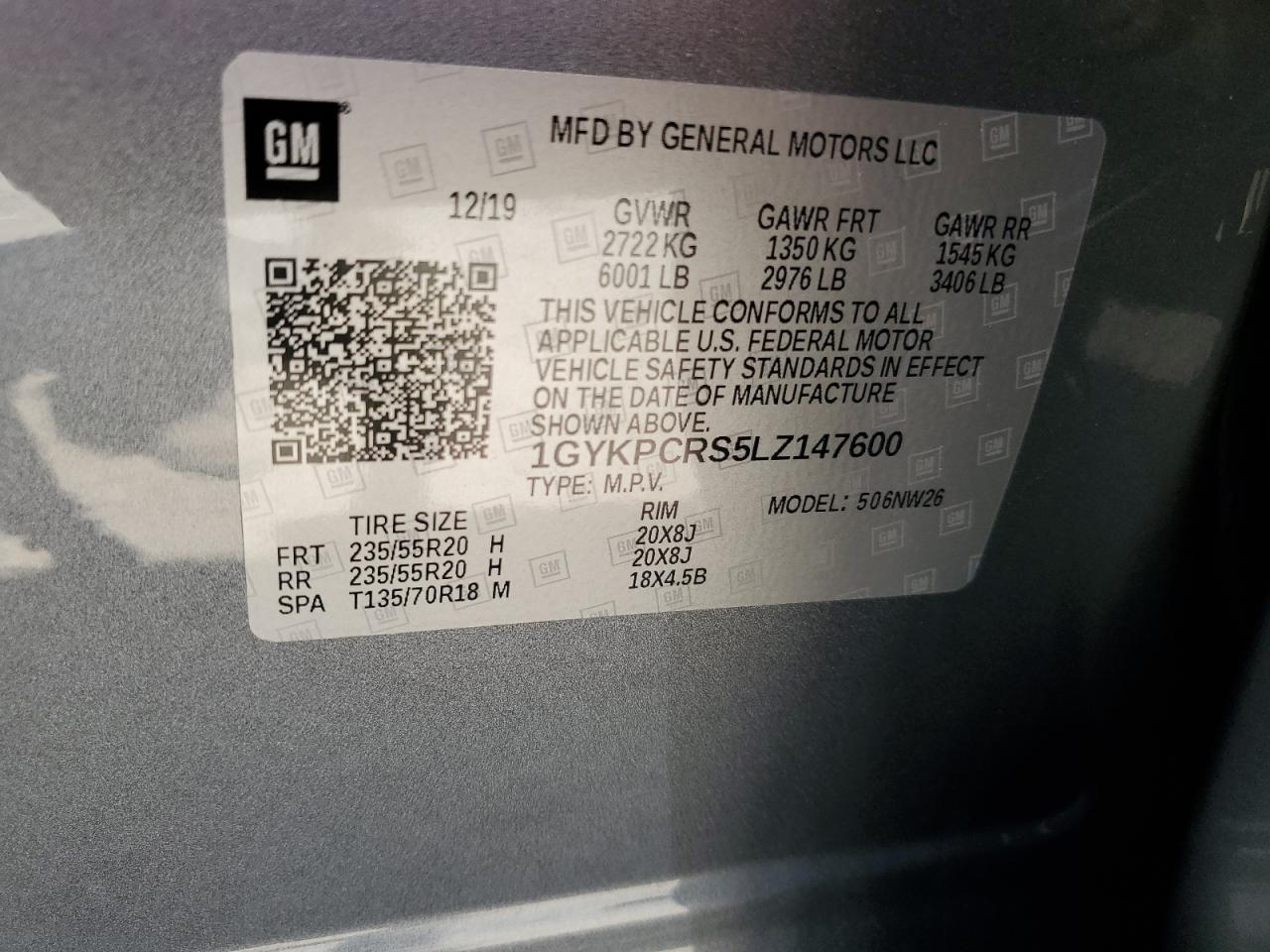 2020 Cadillac Xt6 Premium Luxury VIN: 1GYKPCRS5LZ147600 Lot: 66131525