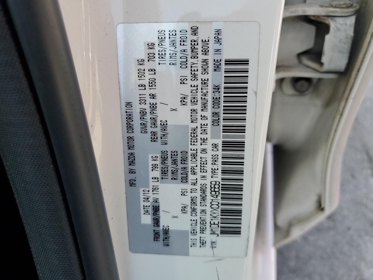 2012 Mazda Mazda2 VIN: JM1DE1KYXC0149659 Lot: 64043035