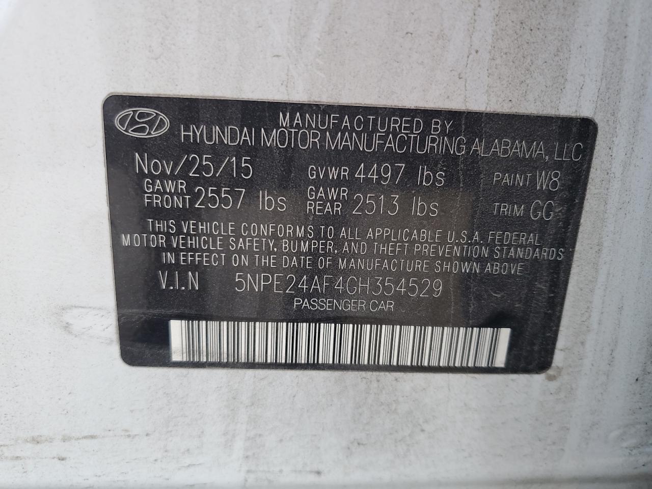 2016 Hyundai Sonata Se VIN: 5NPE24AF4GH354529 Lot: 63210835