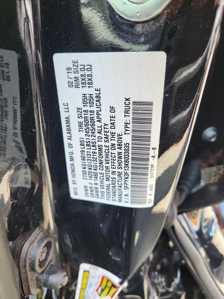2019 Honda Ridgeline Sport VIN: 5FPYK3F13KB033035 Lot: 63028625