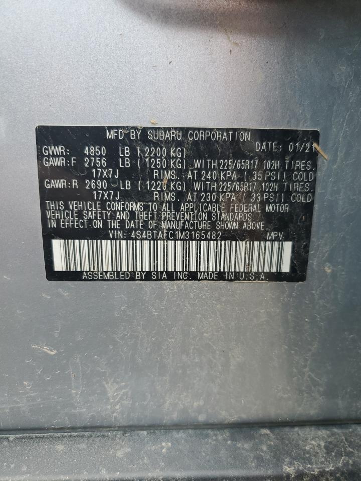2021 Subaru Outback Premium VIN: 4S4BTAFC1M3165482 Lot: 64810075