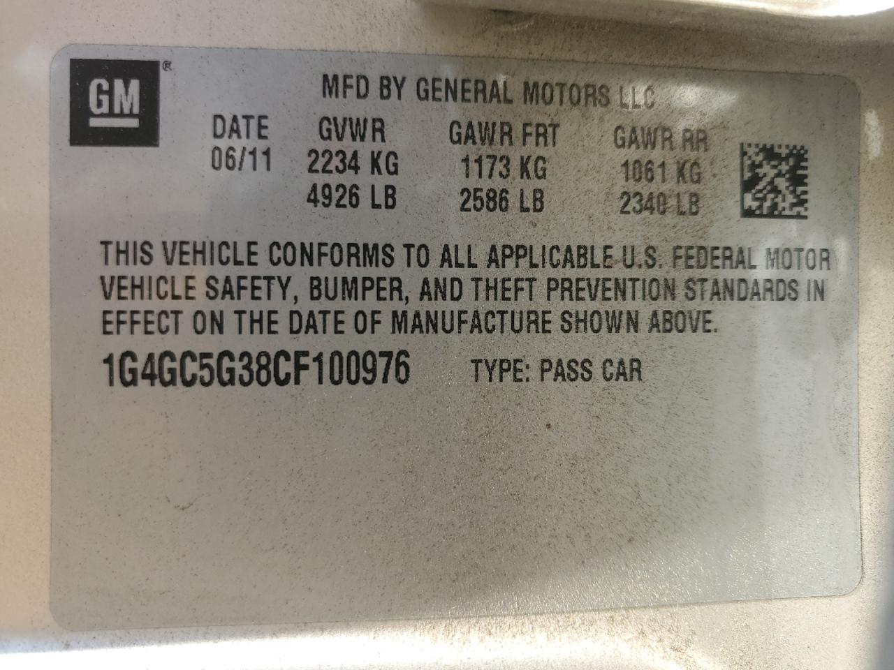 2012 Buick Lacrosse VIN: 1G4GC5G38CF100976 Lot: 65555775