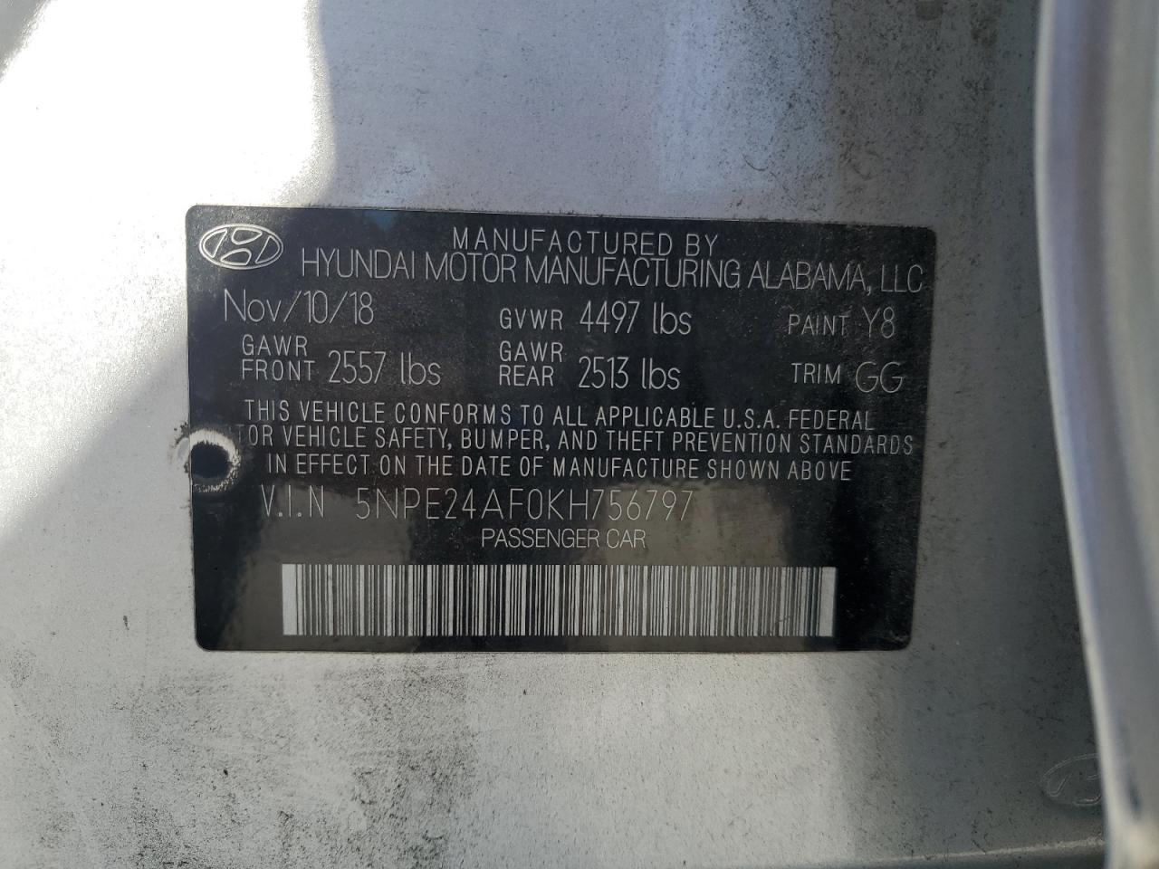 5npe24af0kh756797 5NPE24AF0KH756797 2019 Hyundai Sonata Se