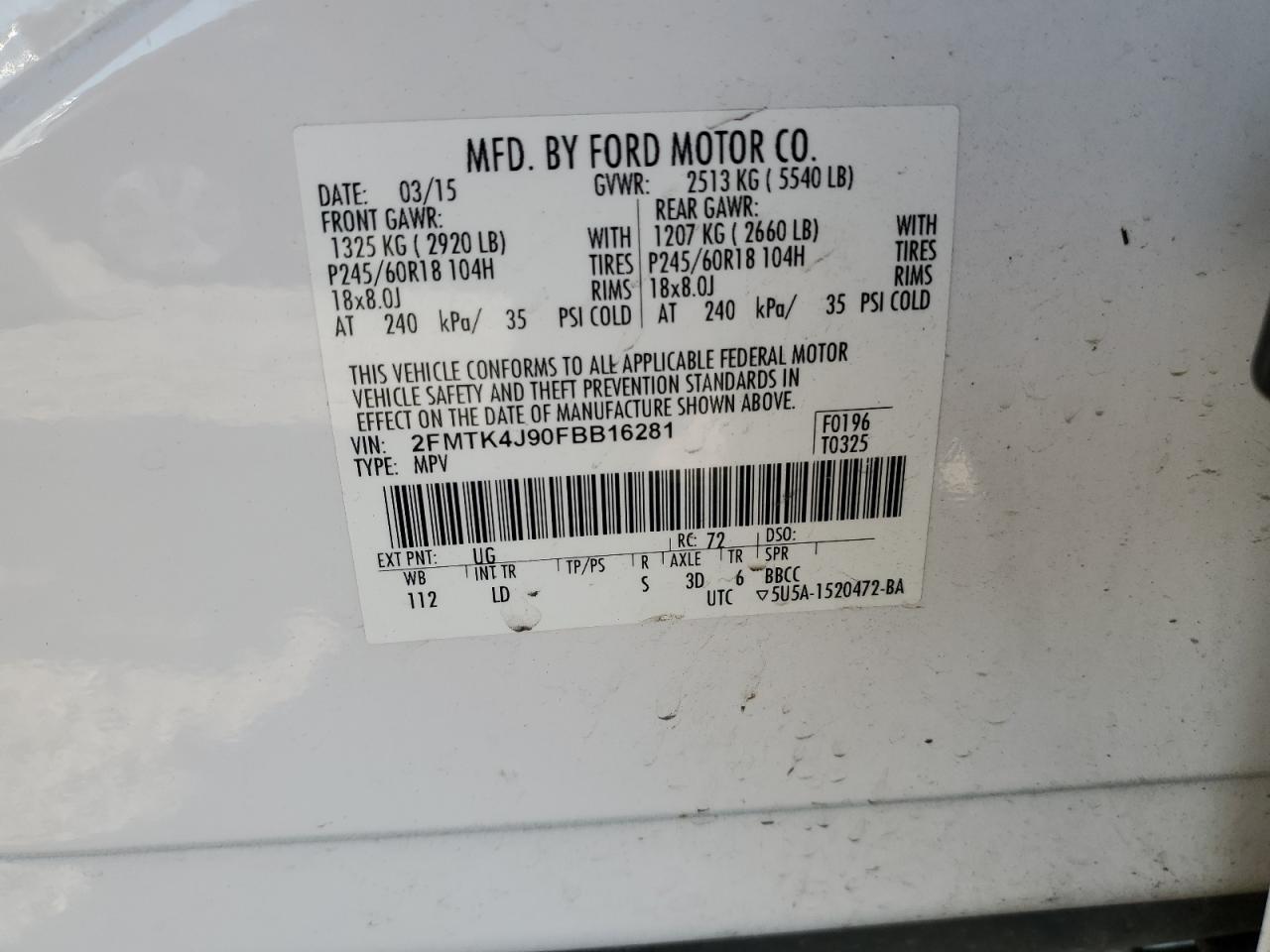 2015 Ford Edge Sel VIN: 2FMTK4J90FBB16281 Lot: 65383785