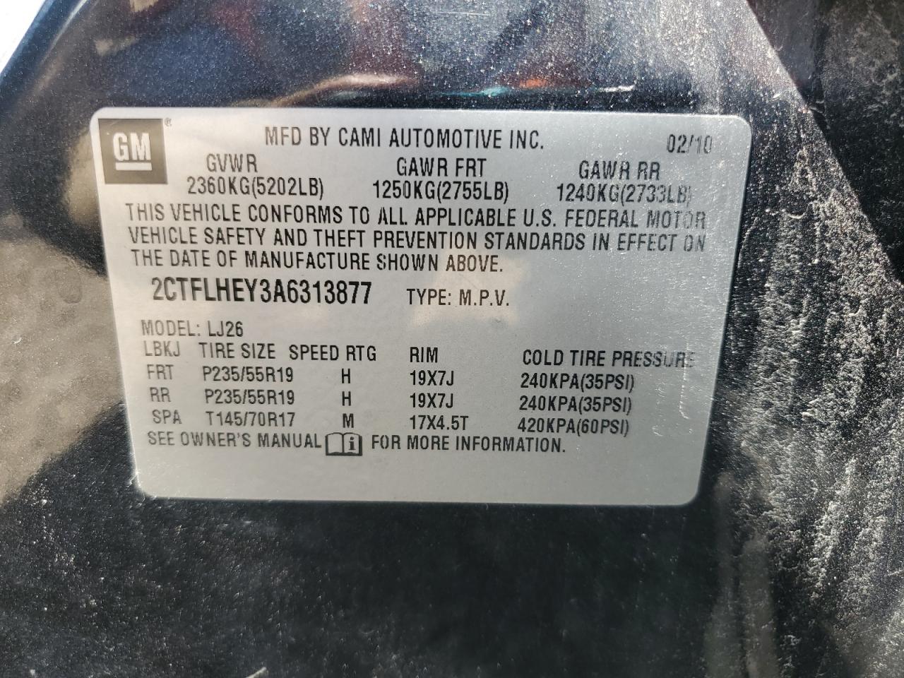 2010 GMC Terrain Slt VIN: 2CTFLHEY3A6313877 Lot: 66026965