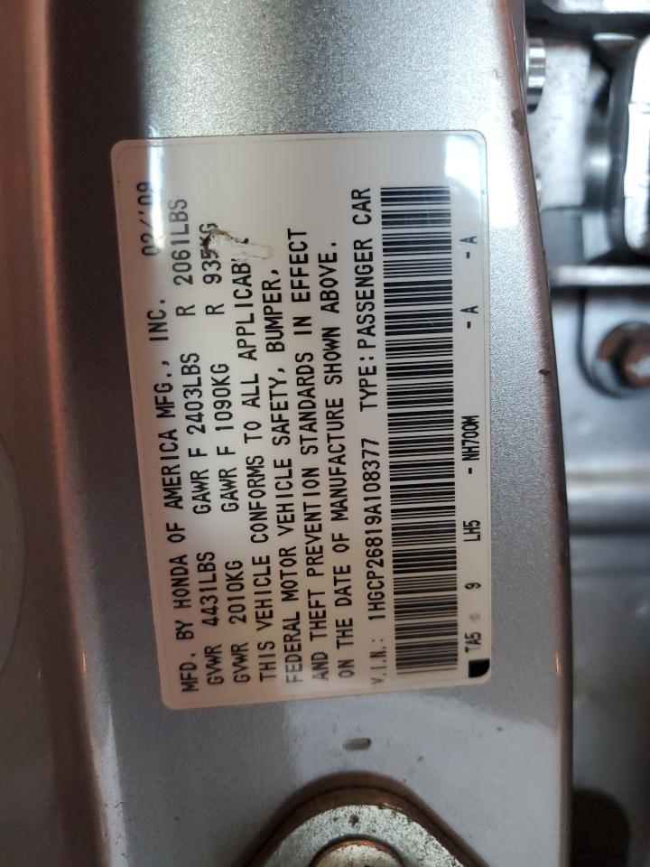 2009 Honda Accord Exl VIN: 1HGCP26819A108377 Lot: 64661385