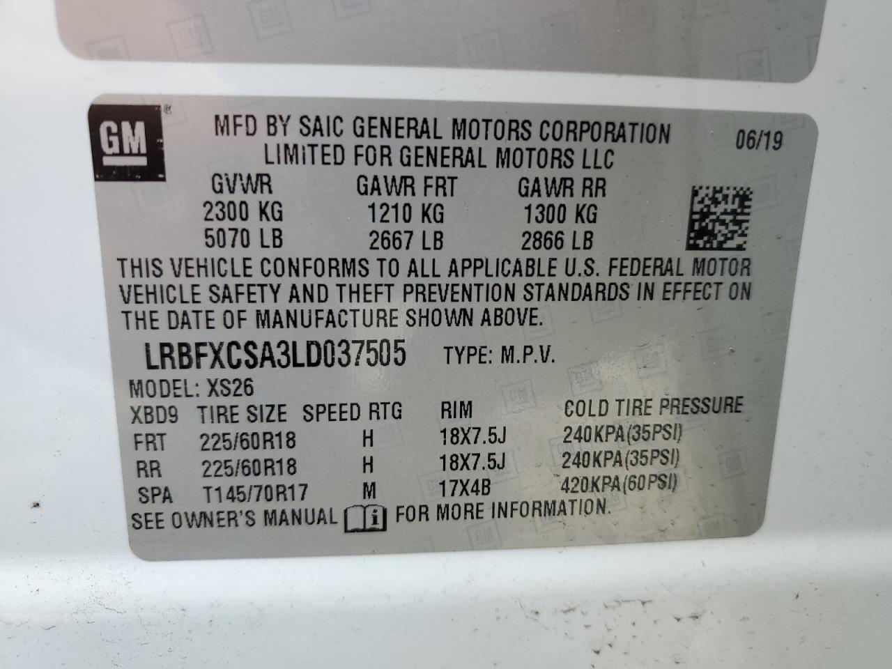 2020 Buick Envision Essence VIN: LRBFXCSA3LD037505 Lot: 63037925