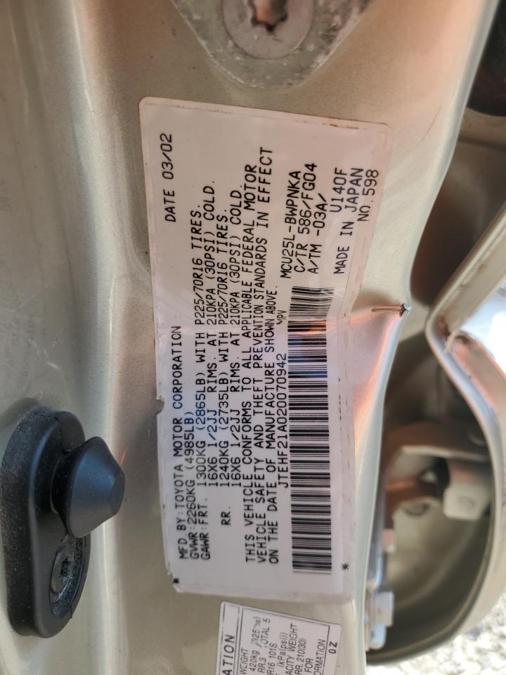 2002 Toyota Highlander Limited VIN: JTEHF21A020077942 Lot: 66192705