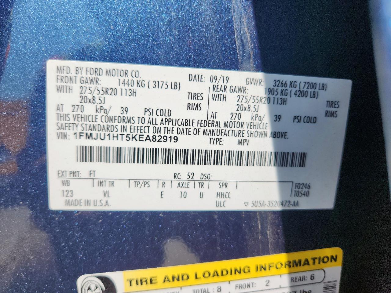 2019 Ford Expedition Xlt VIN: 1FMJU1HT5KEA82919 Lot: 64137265