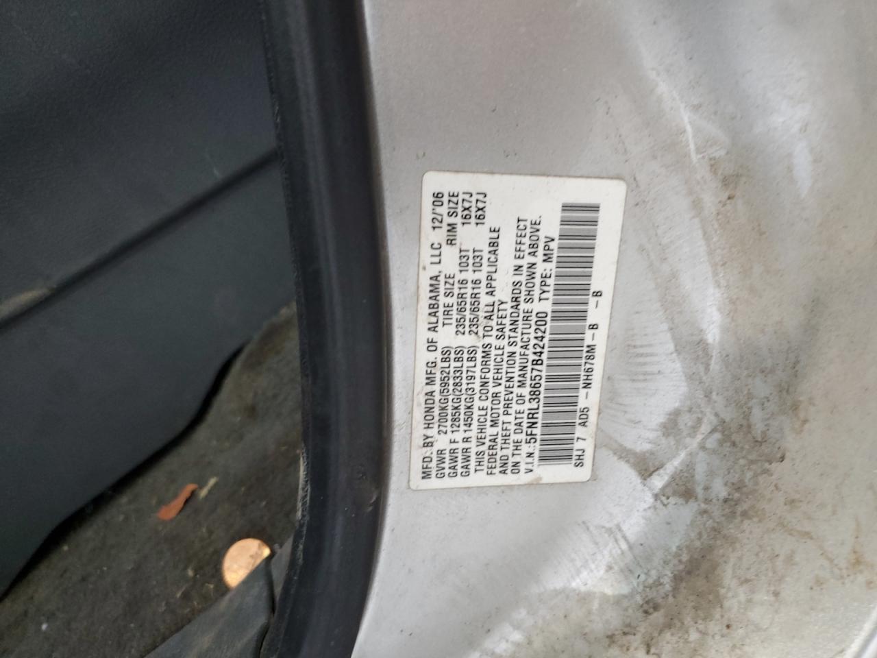 2007 Honda Odyssey Exl VIN: 5FNRL38657B424200 Lot: 65314945