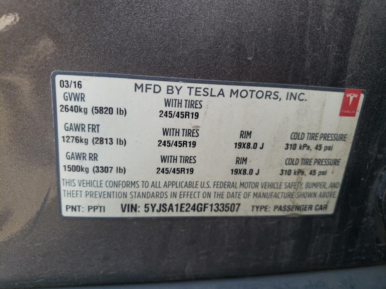 2016 Tesla Model S VIN: 5YJSA1E24GF133507 Lot: 64605345