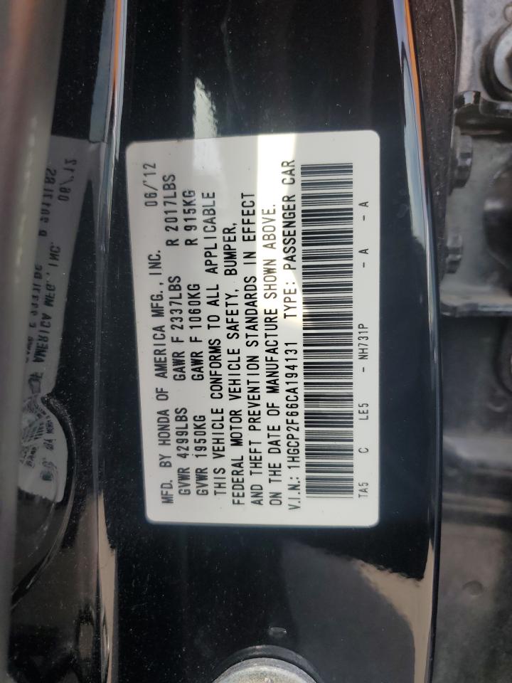 2012 Honda Accord Se VIN: 1HGCP2F66CA194131 Lot: 64935035