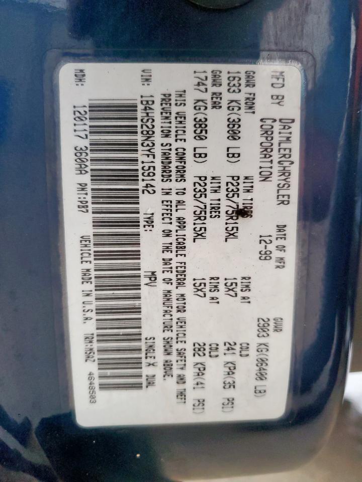 2000 Dodge Durango VIN: 1B4HS28N3YF159142 Lot: 64495855