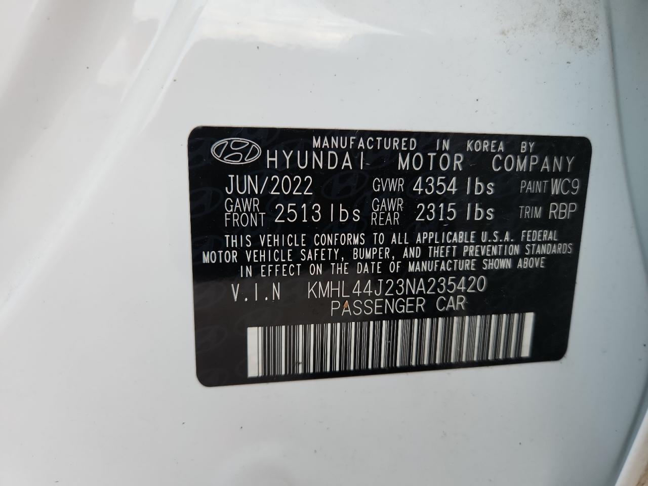 2022 Hyundai Sonata Sel Plus VIN: KMHL44J23NA235420 Lot: 63339465