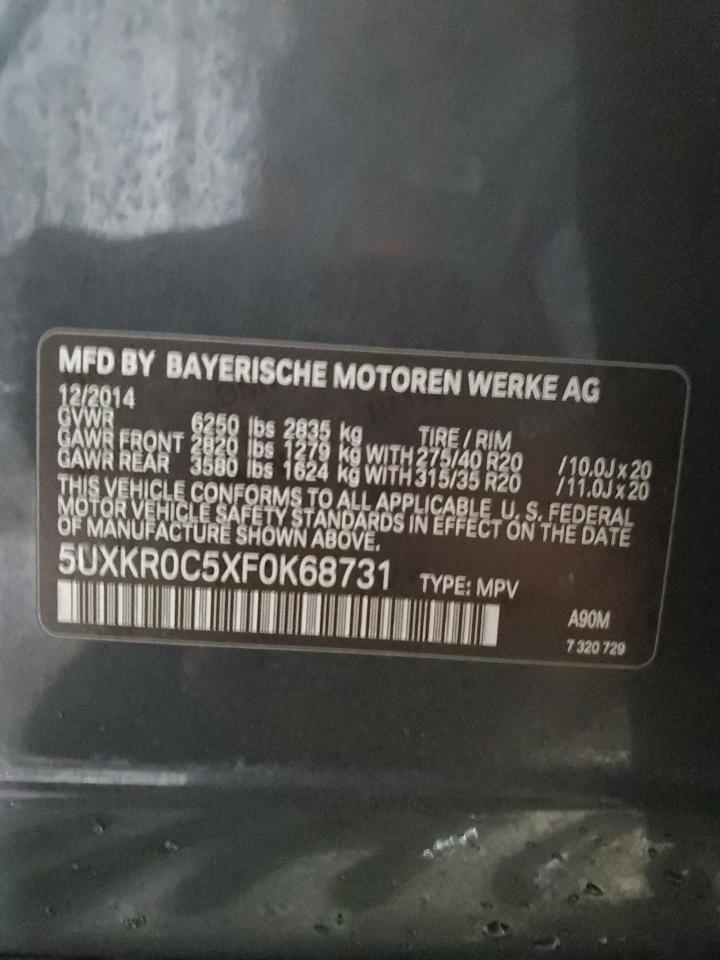 2015 BMW X5 xDrive35I VIN: 5UXKR0C5XF0K68731 Lot: 64856815