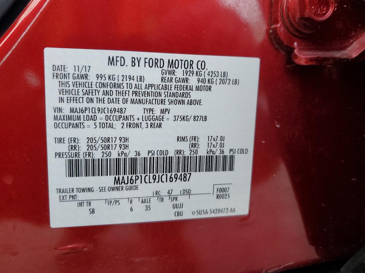 2018 Ford Ecosport Ses VIN: MAJ6P1CL9JC169487 Lot: 62938075