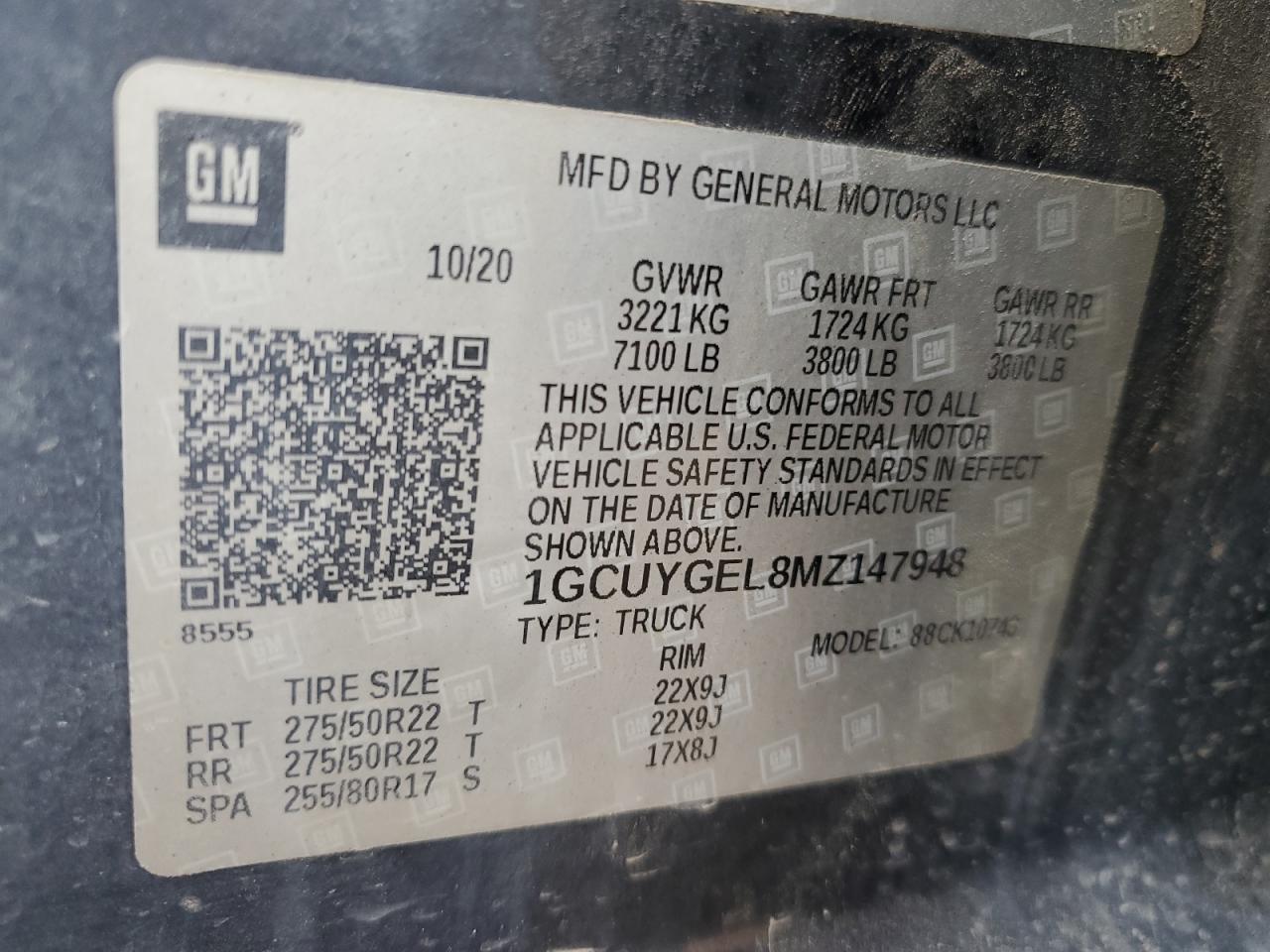 2021 Chevrolet Silverado K1500 Ltz VIN: 1GCUYGEL8MZ147948 Lot: 64312635