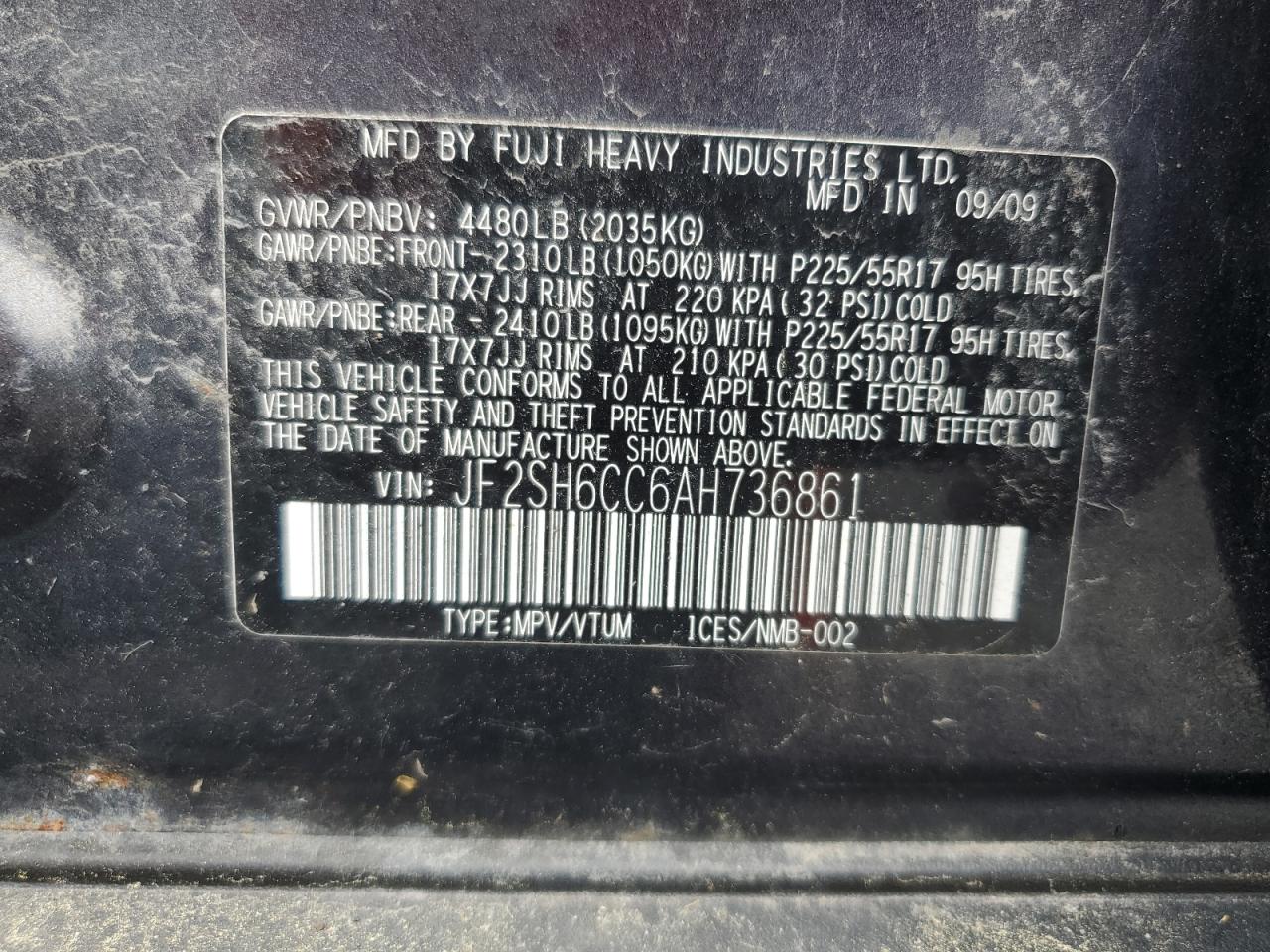 2010 Subaru Forester 2.5X Premium VIN: JF2SH6CC6AH736861 Lot: 63504085