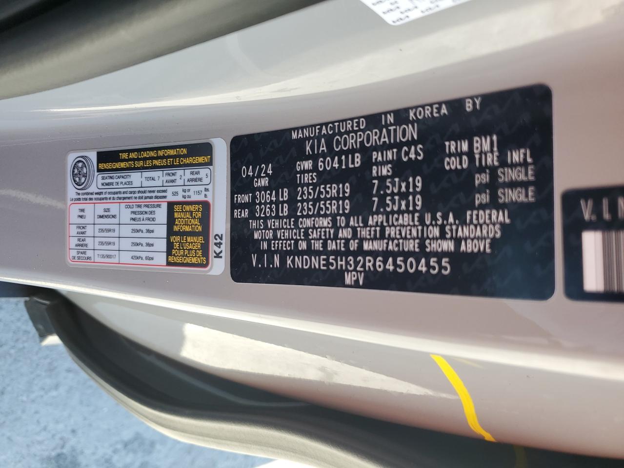 2024 Kia Carnival Sx VIN: KNDNE5H32R6450455 Lot: 63706835
