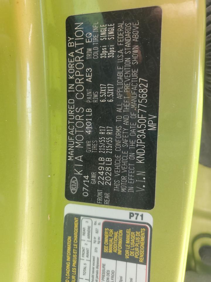 2015 Kia Soul + VIN: KNDJP3A50F7756827 Lot: 66364715