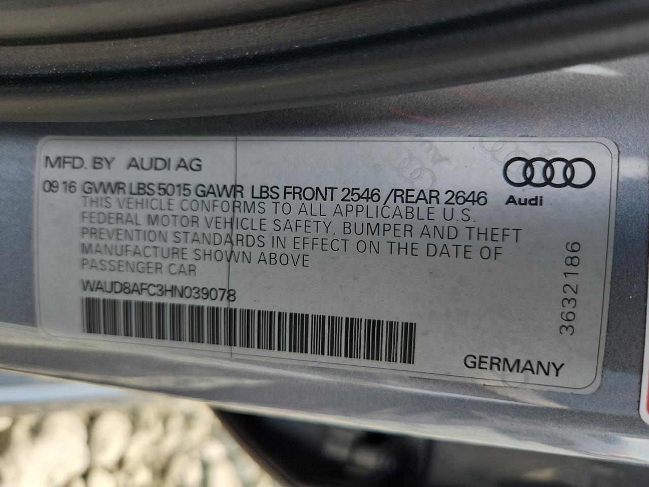 2017 Audi A6 Premium Plus VIN: WAUD8AFC3HN039078 Lot: 64439545